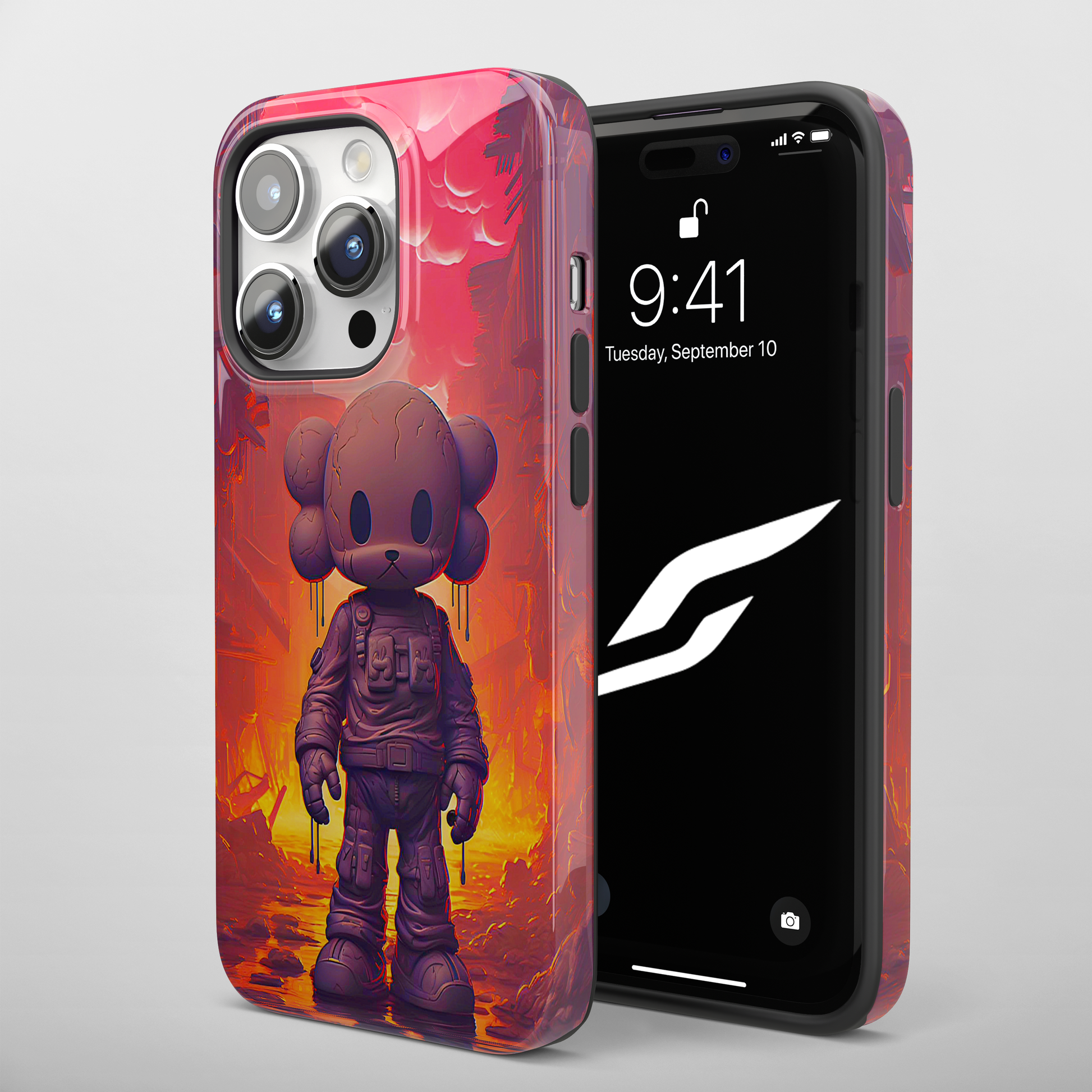 Cuddly Cohort (iPhone Case 11-15)Customize Your World with Unique Art! 🎨 This enchanting "Brave Teddy vs. Robot Apocalypse" design isn't solely for your phone. Dream of showcasing it on a poster, cRimaGallery