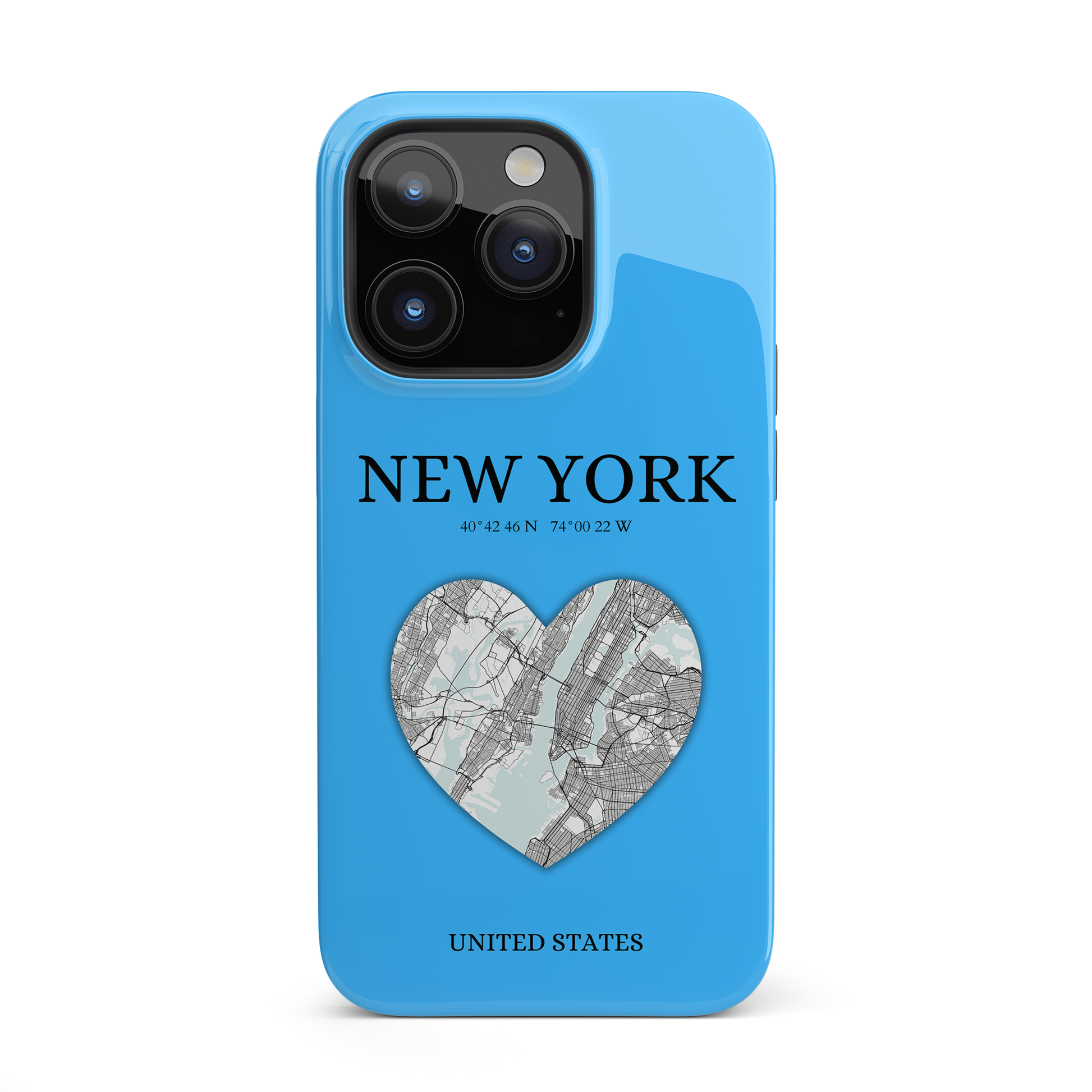 Secure your iPhone 11-15 with RIMA's durable case: Polycarbonate shell, rubber lining for shock absorption, and supports wireless charging-York Heartbeat - Sky Blue (iPhone Case 11-15)