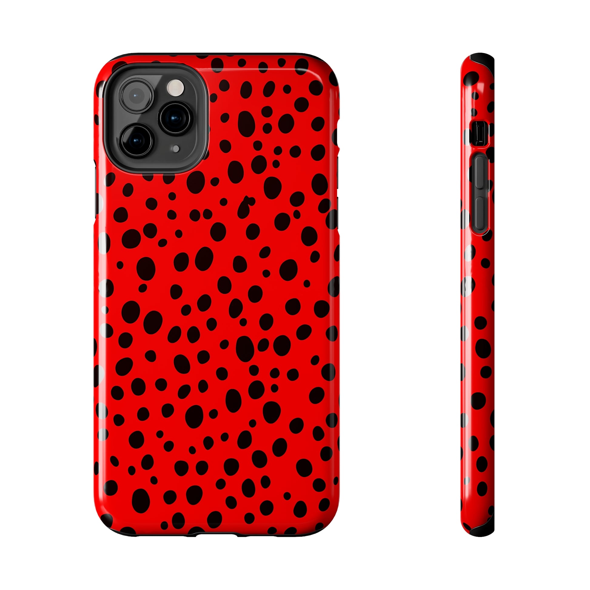 Dotted Delight - Red (iPhone Case 11-15)Elevate your iPhone's style with Rima's Red backdrop with varied black dots case. Sleek, durable protection for models 11-15. Free US shipping.RimaGallery