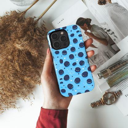 Sweet Whirls (iPhone Case 11-15)Elevate your iPhone's protection and style with RimaGallery's Cookie pattern with heart accents on a blue iphone case, featuring dual-layer defense and a sleek, glosRimaGallery