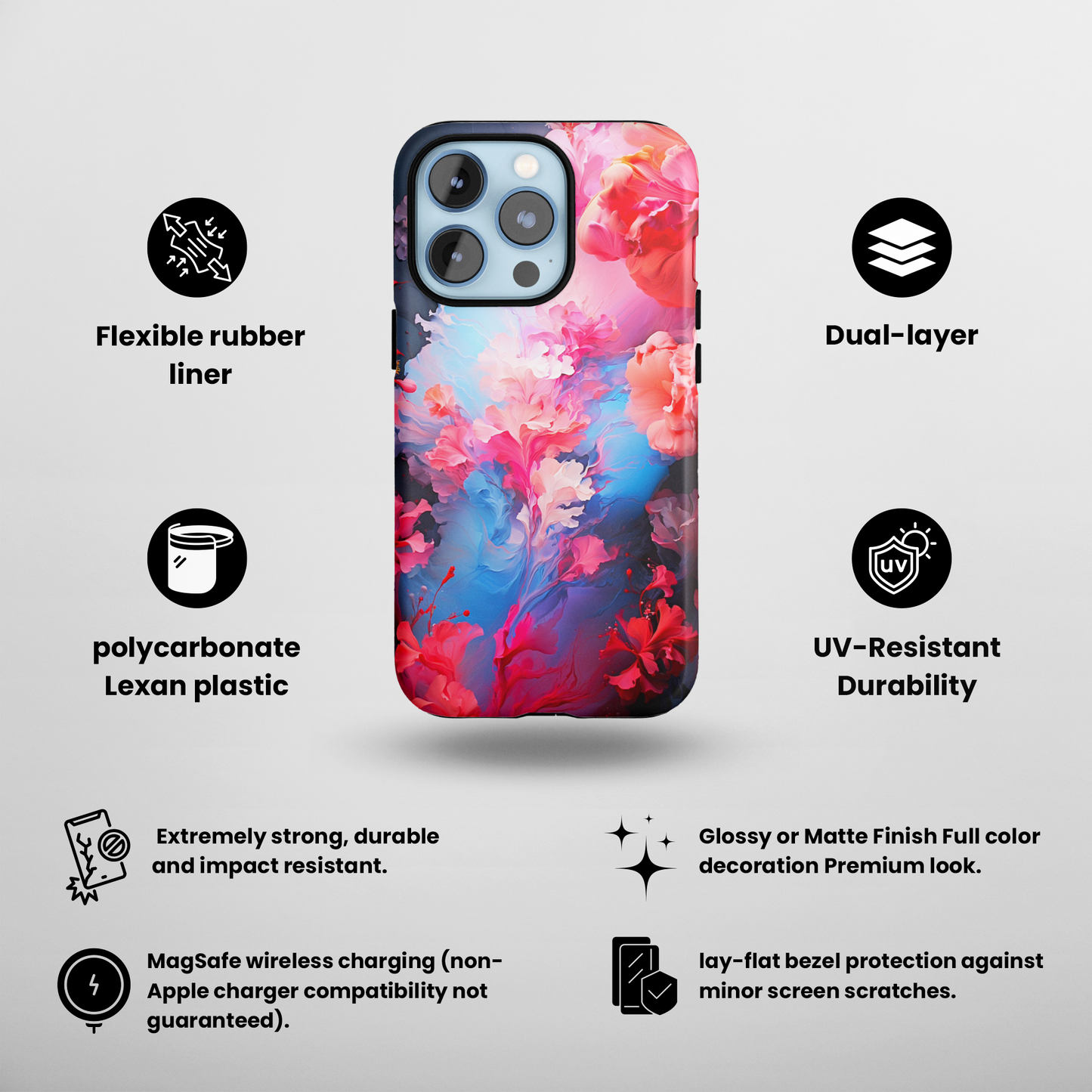 Floral Harmony (iPhone MagSafe Case)Floral Harmony MagSafe Durable Case: Style Meets Protection 📱✨
Upgrade your device with Rima Floral Harmony MagSafe Durable Case. This case isn’t just about style; RimaGallery