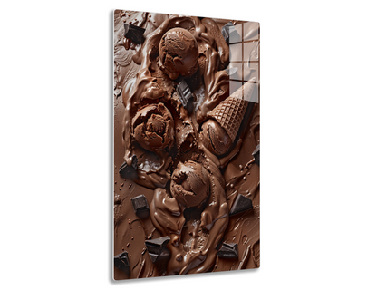 Various chocolate treats and melted chocolate splashes forming an indulgent and appetizing composition of rich brown hues.
