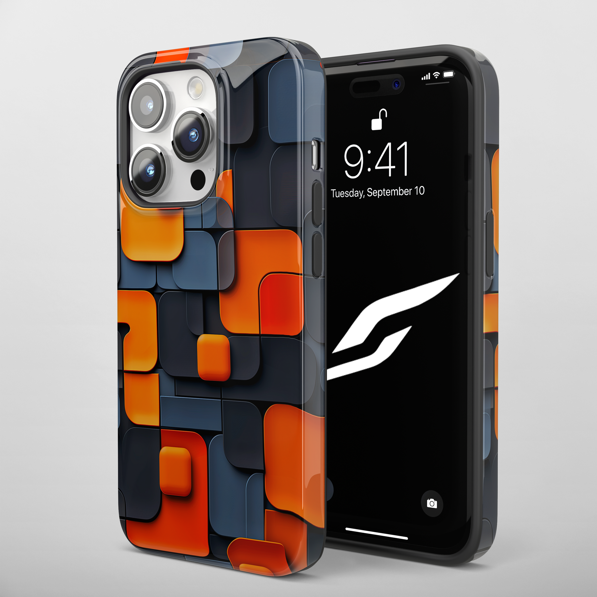 Tangerine Grid (iPhone Case 11-15)Elevate your iPhone experience with RIMA's Tough Phone Case, designed for iPhone 11 to 15 include modles pro and max. Double-layer defense and premium materials provRimaGallery