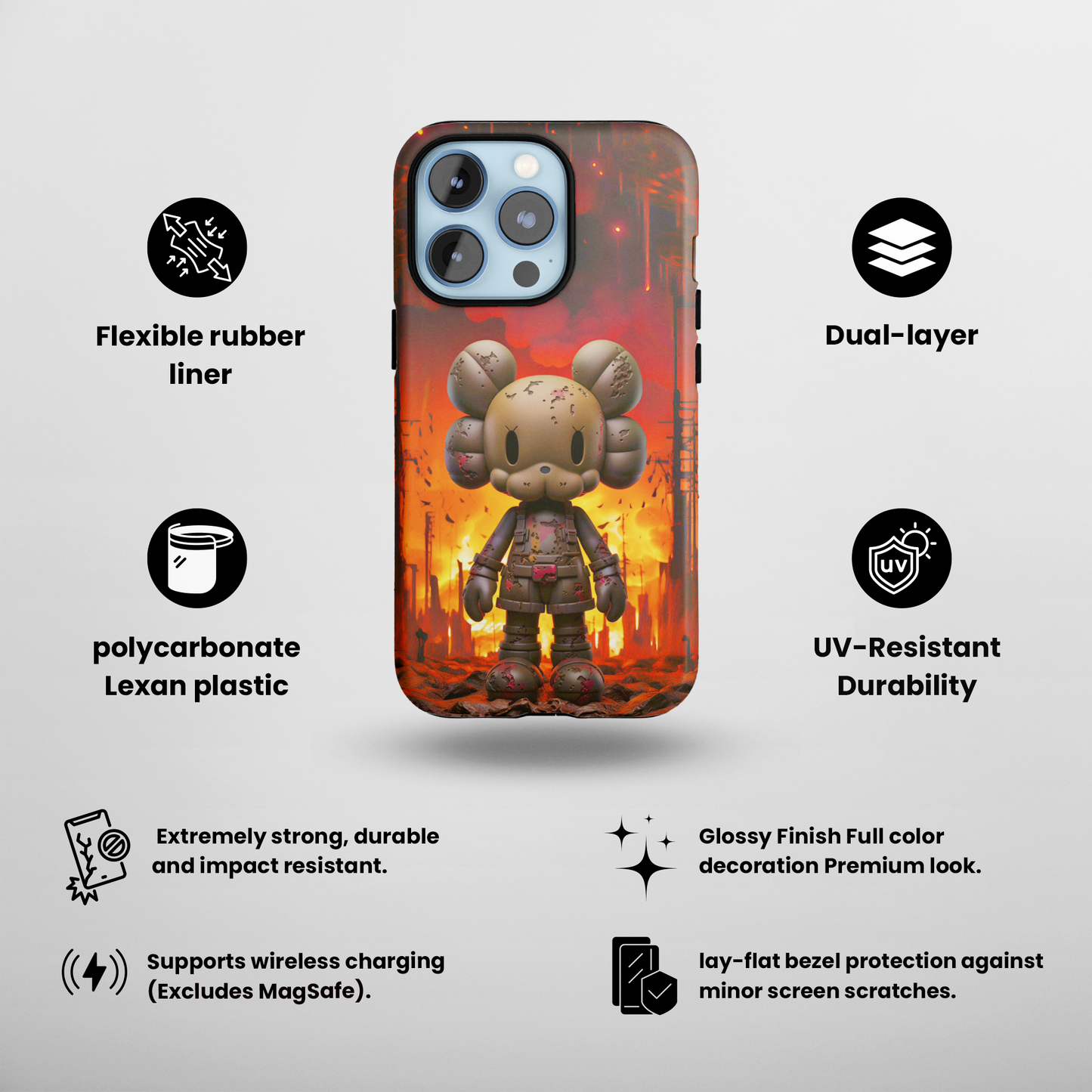 Zombie Bear (iPhone Case 11-15)Zombie Bear (iPhone Case 11-15) Customize Your World with Unique Art! 🎨 This delightful "Zombie Bear &amp; Doll Adventures: Black Edition" image isn't limited to juRimaGallery