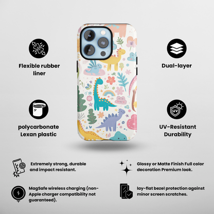 Playful dinosaurs (iPhone MagSafe Case)Elevate your iPhone's style with aPhone case with dinosaur illustrations and a MagSafe Case, offering robust protection, MagSafe compatibility, and a choice of matteRimaGallery