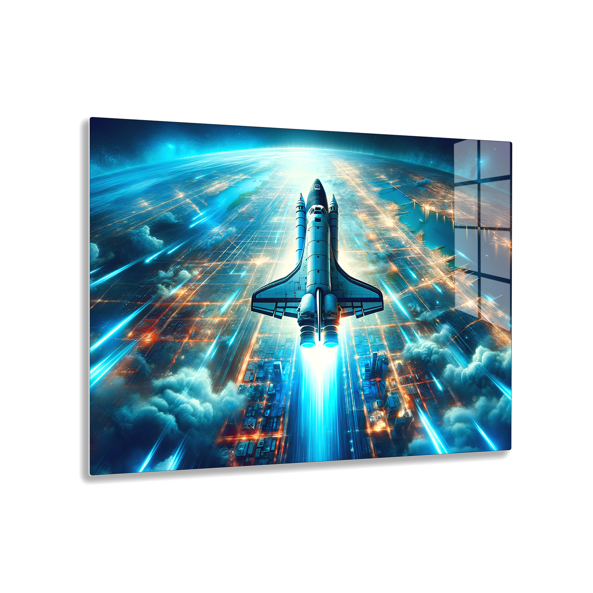 Orbital Blaze Odyssey (Acrylic)Make a statement with Orbital Blaze Odyssey acrylic prints. The 1⁄4" acrylic panel exudes the illusion of a smooth glass surface for vibrant artwork. Pre-installed hRimaGallery