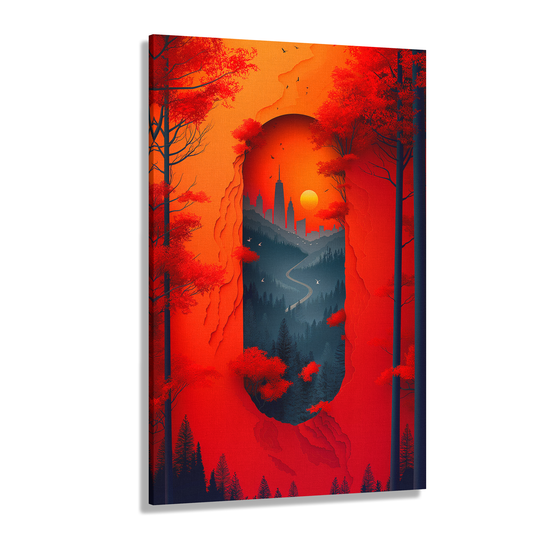 Red Leafy Cityscape (Canvas)