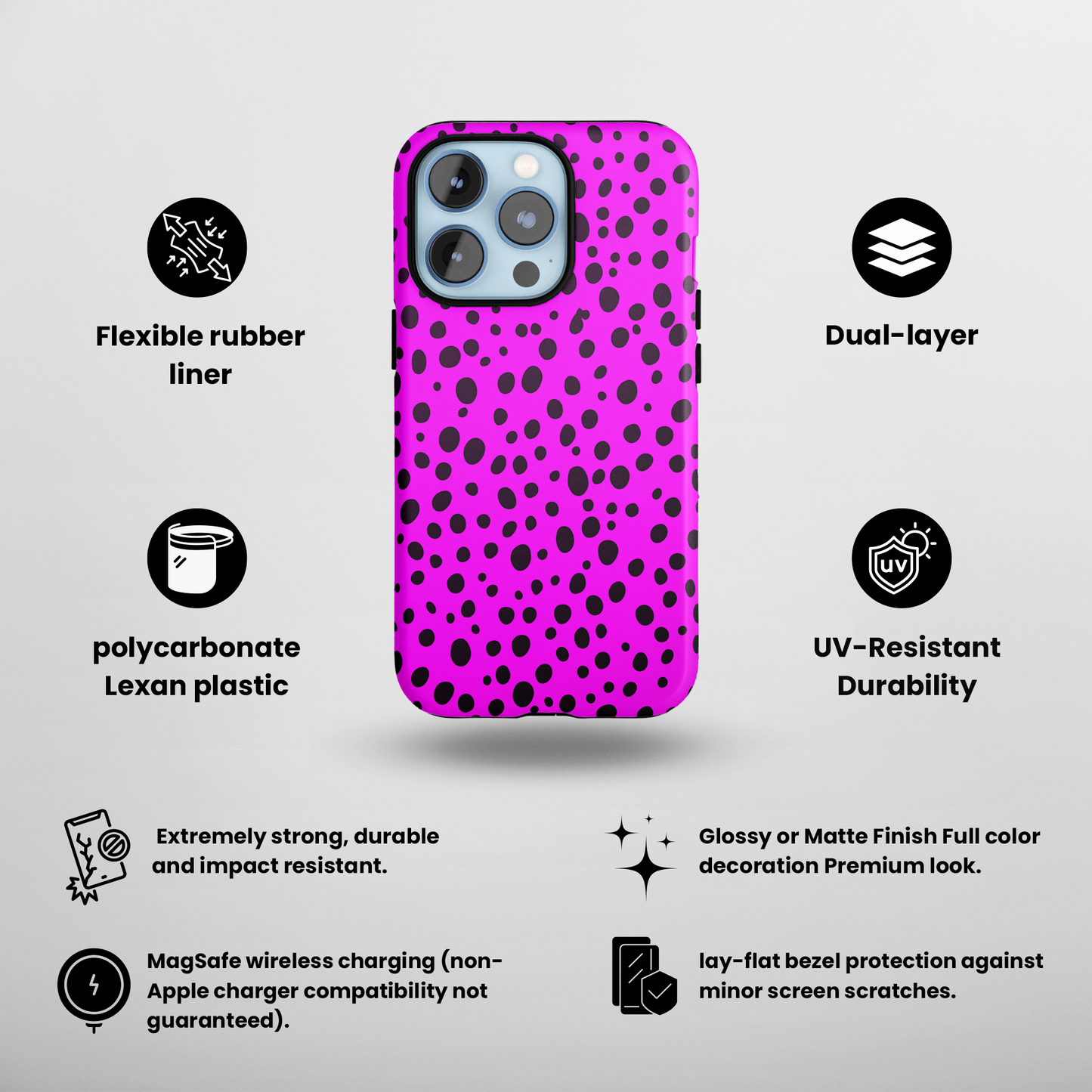 Dotted Delight - Purple (iPhone MagSafe Case)Elevate your iPhone's style with a Purple surface with scattered dark dots and a MagSafe Case, offering robust protection, MagSafe compatibility, and a choice of matRimaGallery