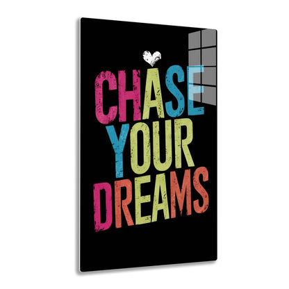 "Chase your dreams" text in colorful distressed style with a heart symbol, designed to motivate and inspire pursuing one's aspirations.
