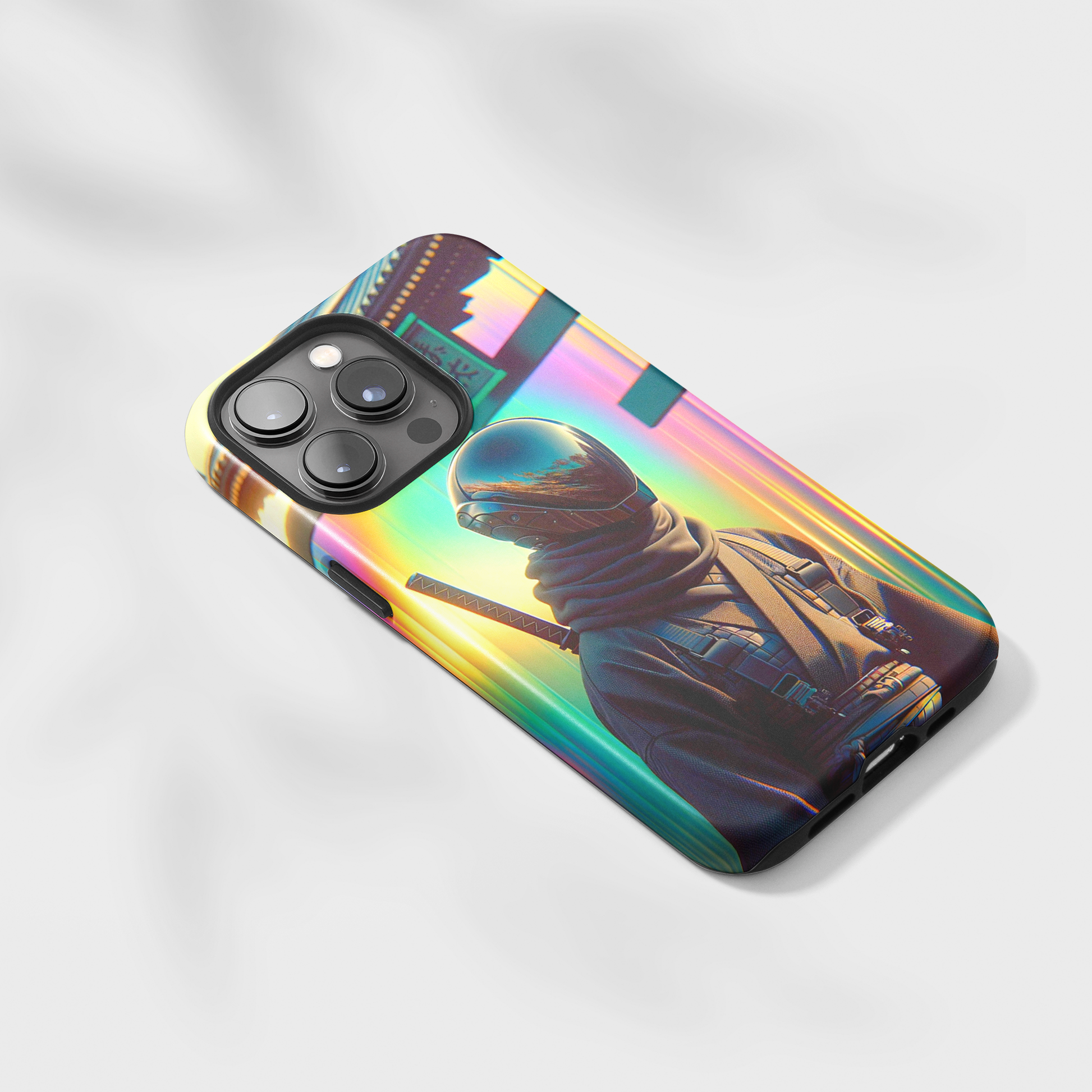 Samurai Synthwave (iPhone Case 11-15)Upgrade Your iPhone with RIMA's Tough Case: Combining sleek style and unmatched protection for iPhone 11-15 models. Durable, fashionable, and eco-friendly. Shop now RimaGallery