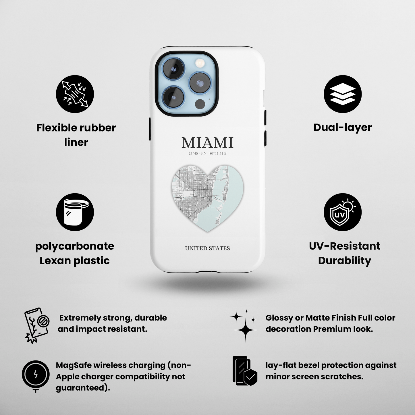 Miami Heartbeat - White (iPhone MagSafe Case)Elevate your iPhone's style with the New York Heartbeat White MagSafe Case, offering robust protection, MagSafe compatibility, and a choice of matte or glossy finishRimaGallery