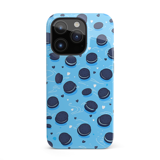 Sweet Whirls (iPhone Case 11-15)Elevate your iPhone's protection and style with RimaGallery's Cookie pattern with heart accents on a blue iphone case, featuring dual-layer defense and a sleek, glosRimaGallery