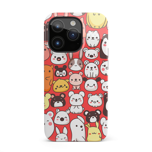 Critter Conga (iPhone Case 11-15)Elevate your iPhone's protection and style with RimaGallery's Cute assorted animals in a fun pattern On case, featuring dual-layer defense and a sleek, glossy finishRimaGallery
