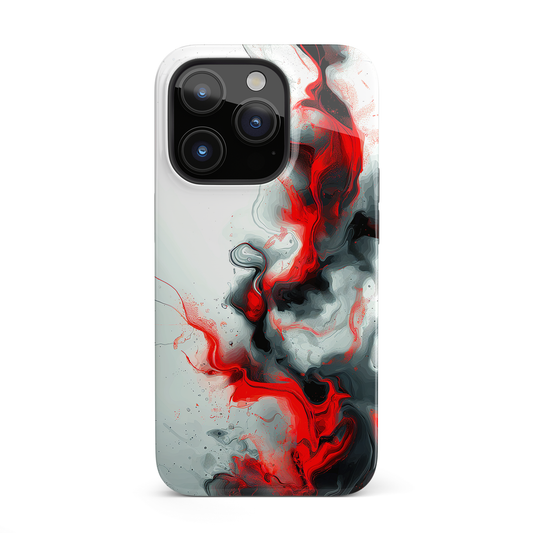 Blush Swirl (iPhone Case 11-15)Elevate your iPhone's protection and style with RimaGallery's Elegant swirls of red and smoke blend across On case, featuring dual-layer defense and a sleek, glossy RimaGallery