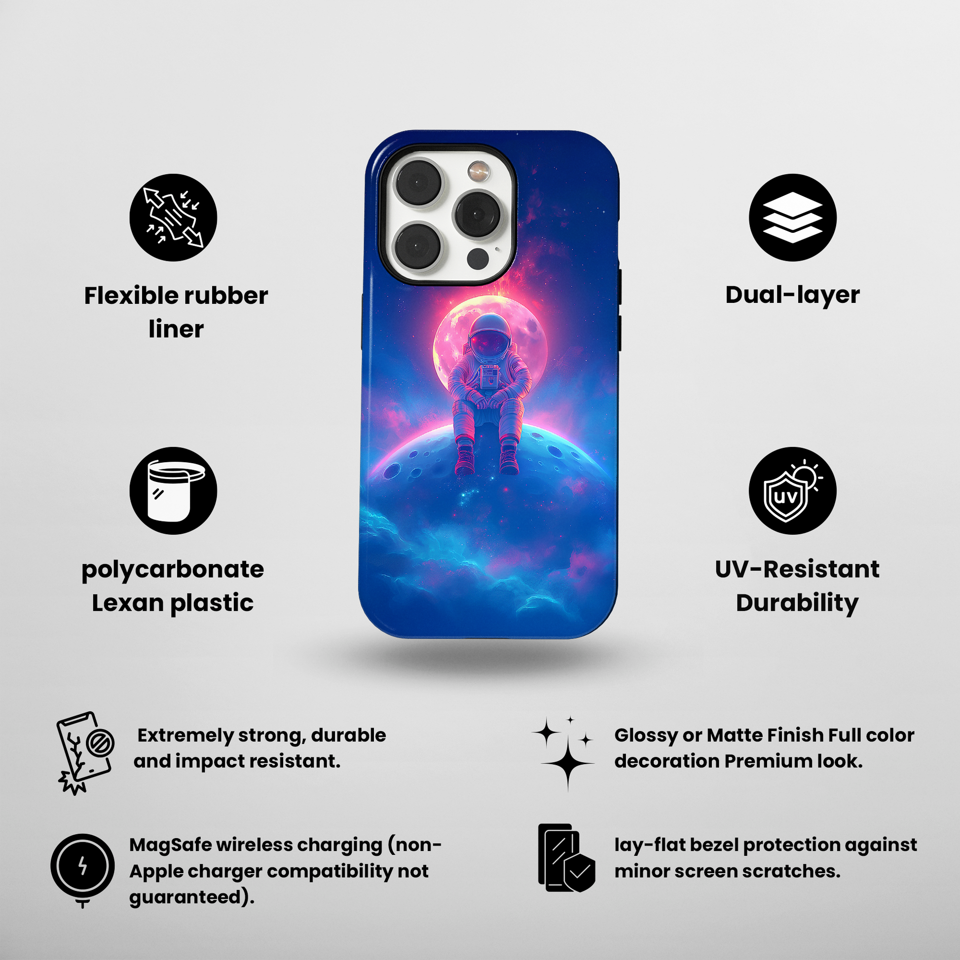 Lunar Dreamer (iPhone MagSafe Case)Get the best in smartphone protection with Astronaut sitting on a moon against a cosmic backdrop on iphone MagSafe Durable Case. Click to shop and transform your phoRimaGallery