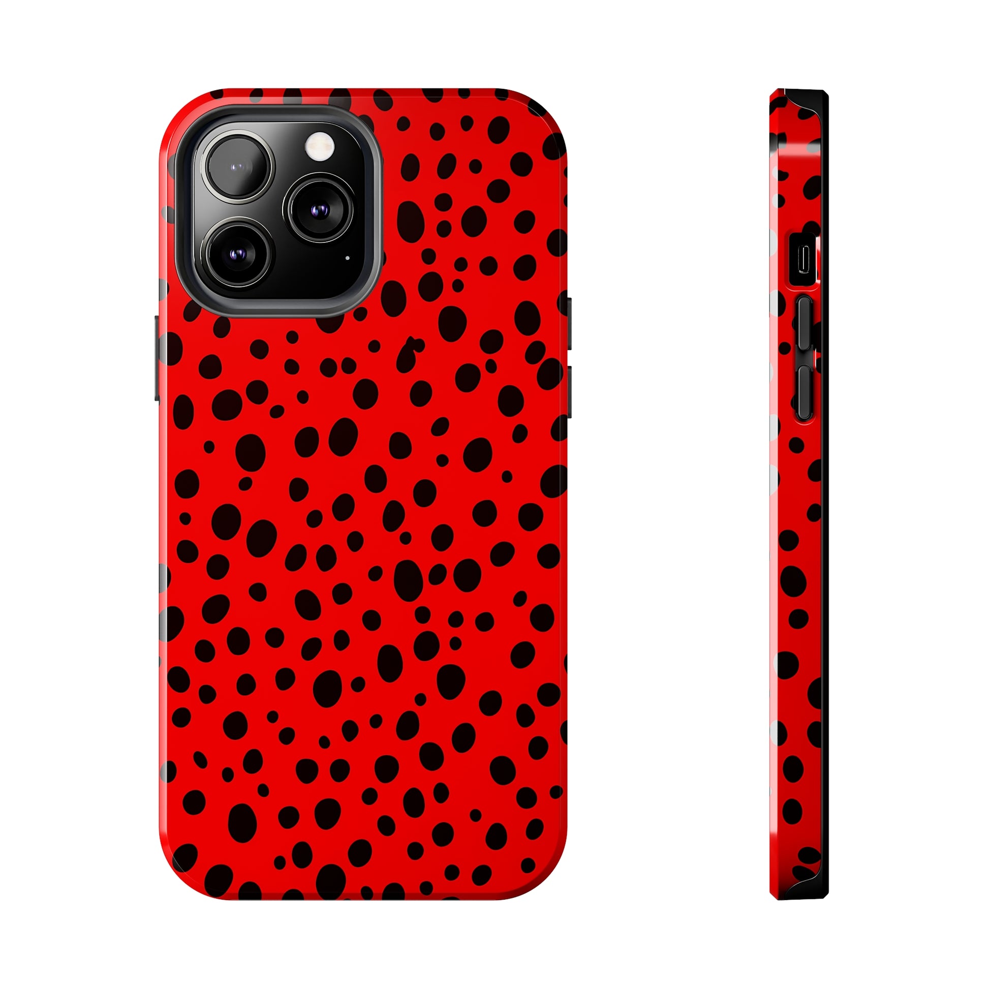 Dotted Delight - Red (iPhone Case 11-15)Elevate your iPhone's style with Rima's Red backdrop with varied black dots case. Sleek, durable protection for models 11-15. Free US shipping.RimaGallery