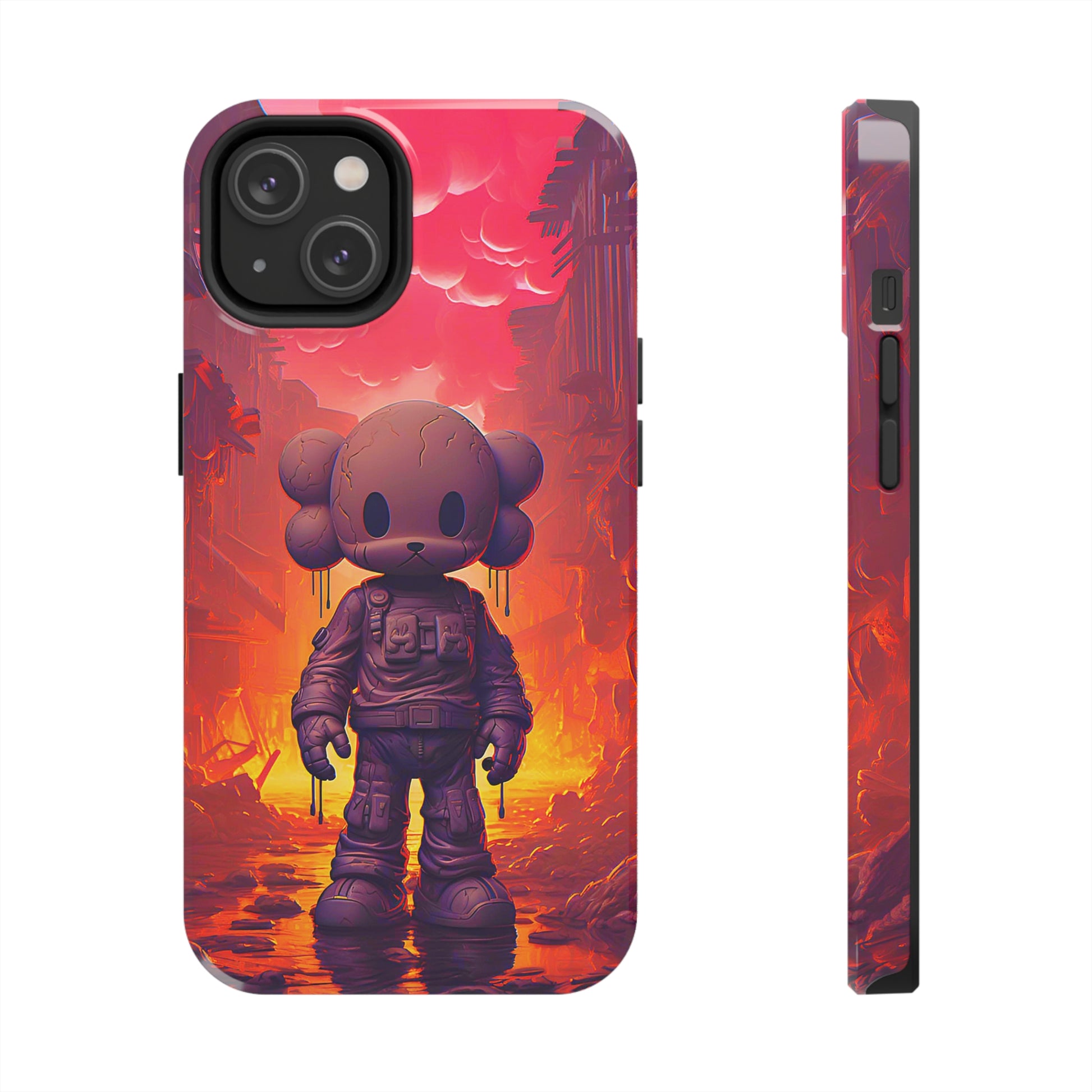 Cuddly Cohort (iPhone Case 11-15)Customize Your World with Unique Art! 🎨 This enchanting "Brave Teddy vs. Robot Apocalypse" design isn't solely for your phone. Dream of showcasing it on a poster, cRimaGallery