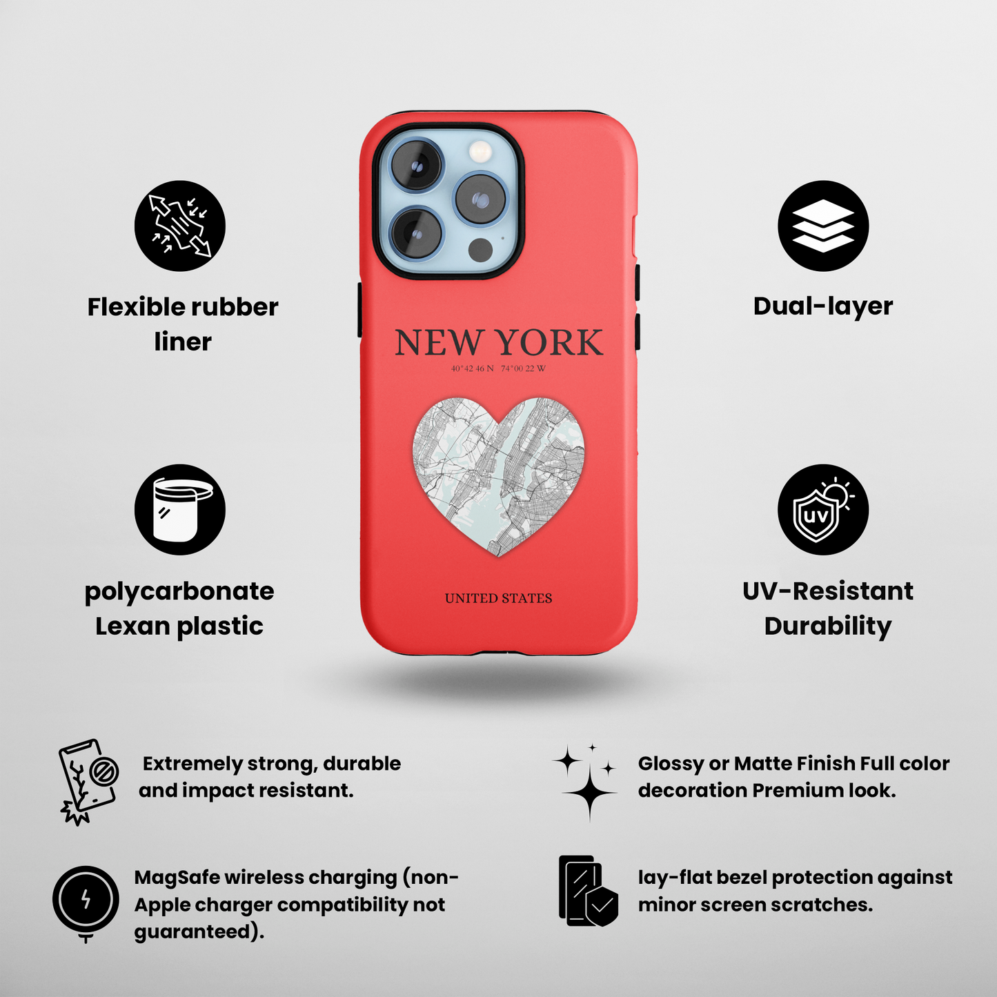 Add a touch of New York to your iPhone with the Red Heartbeat MagSafe Case, offering durable protection, seamless MagSafe compatibility, and a choice between matte o-York Heartbeat - Red (iPhone MagSafe Case)