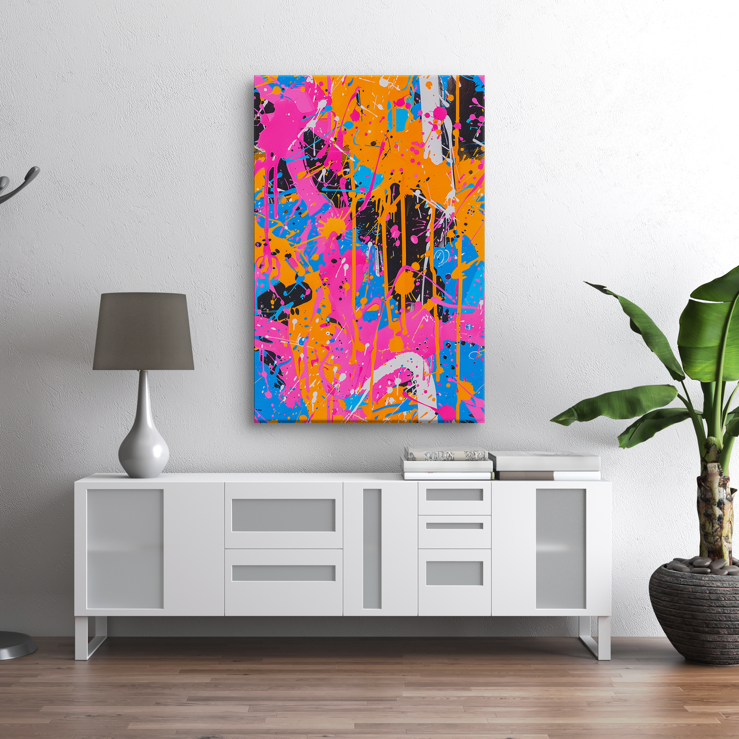 Vibrant Abstract Expressionism: Bold, Energetic Color Splashes (Canvas)