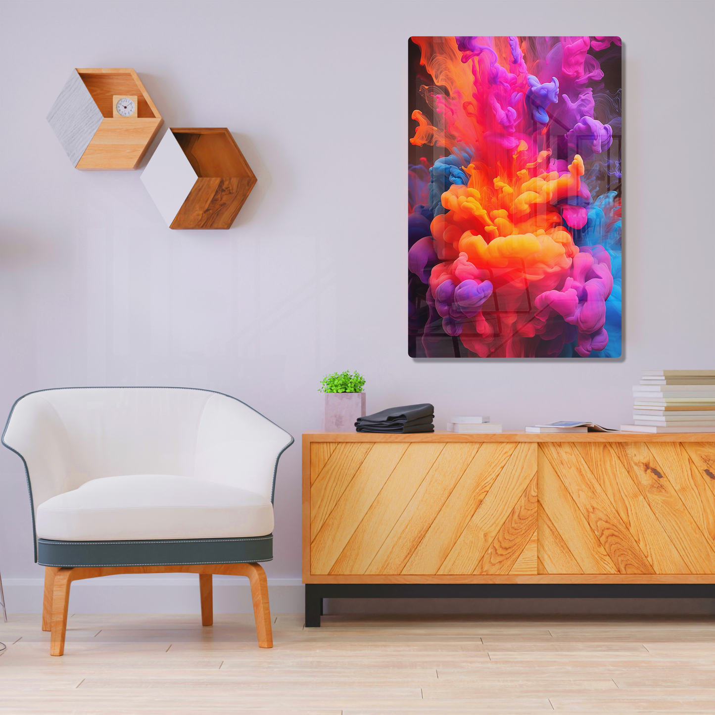 Neon Smoke (Acrylic)Elevate your space with dazzling acrylic prints of Neon Smoke from RimaGallery. Our glass-like 1⁄4” acrylic panels feature stunning prints that make an art statementRimaGallery