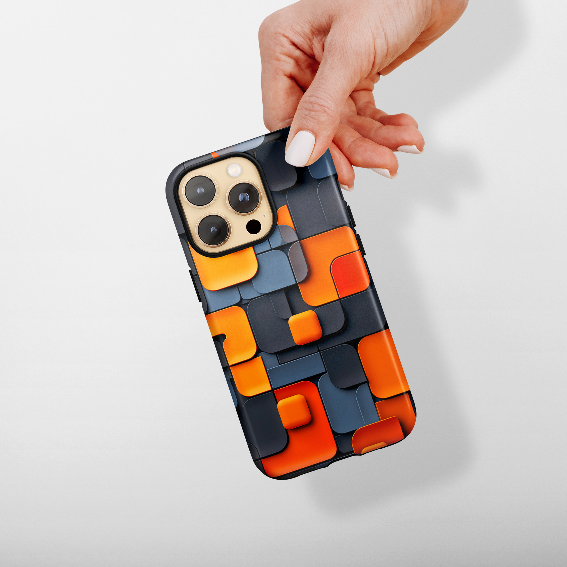 Tangerine Grid (iPhone Case 11-15)Elevate your iPhone experience with RIMA's Tough Phone Case, designed for iPhone 11 to 15 include modles pro and max. Double-layer defense and premium materials provRimaGallery