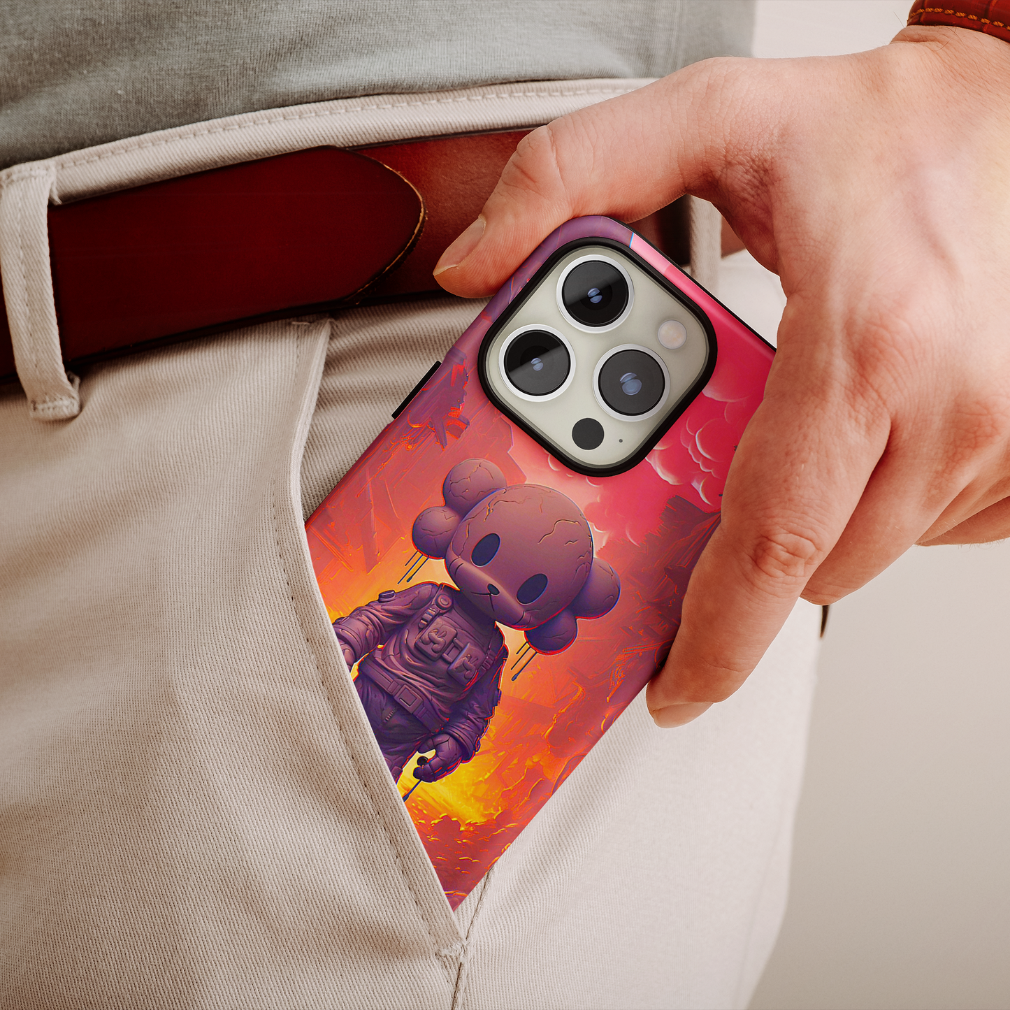 Cuddly Cohort (iPhone Case 11-15)Customize Your World with Unique Art! 🎨 This enchanting "Brave Teddy vs. Robot Apocalypse" design isn't solely for your phone. Dream of showcasing it on a poster, cRimaGallery