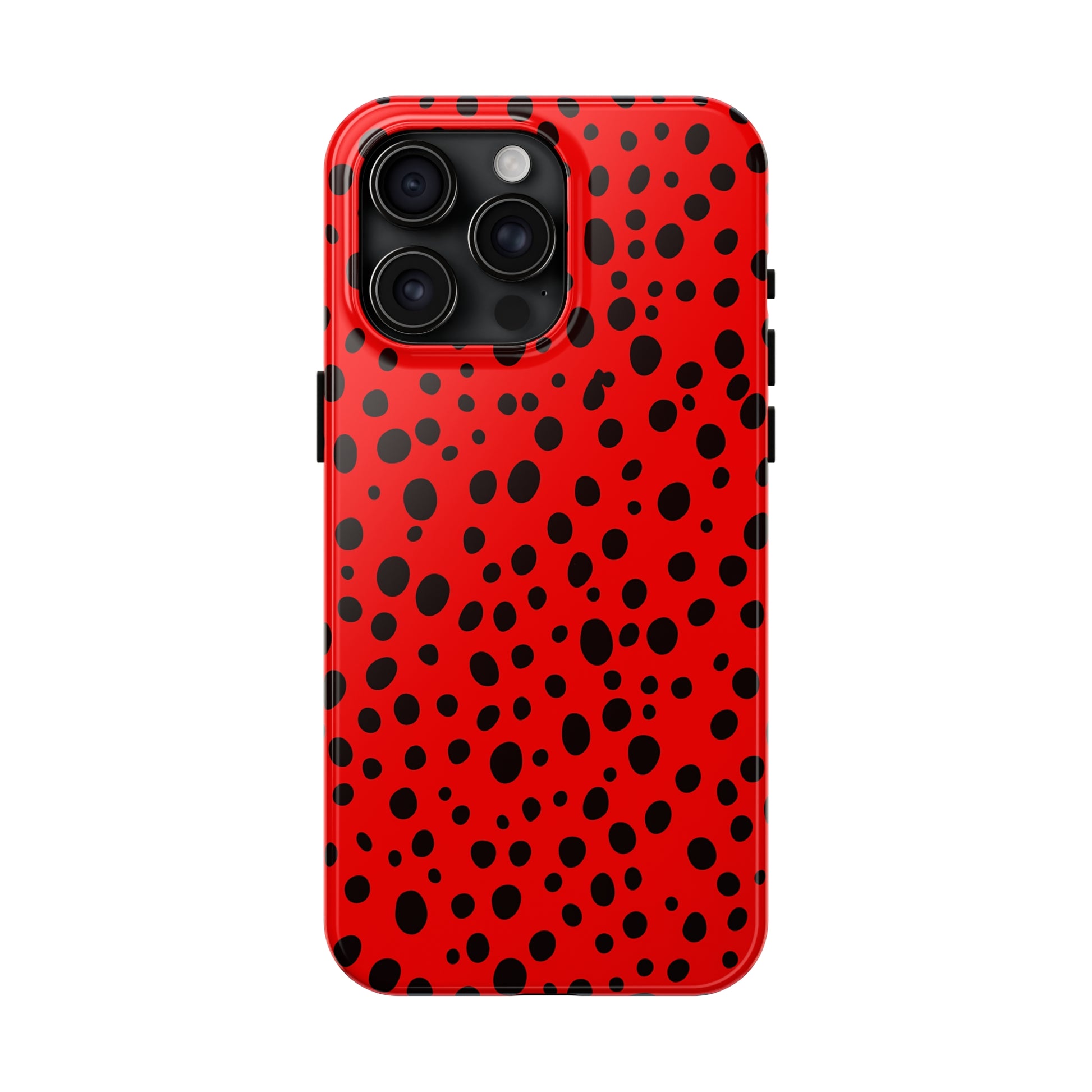 Dotted Delight - Red (iPhone Case 11-15)Elevate your iPhone's style with Rima's Red backdrop with varied black dots case. Sleek, durable protection for models 11-15. Free US shipping.RimaGallery