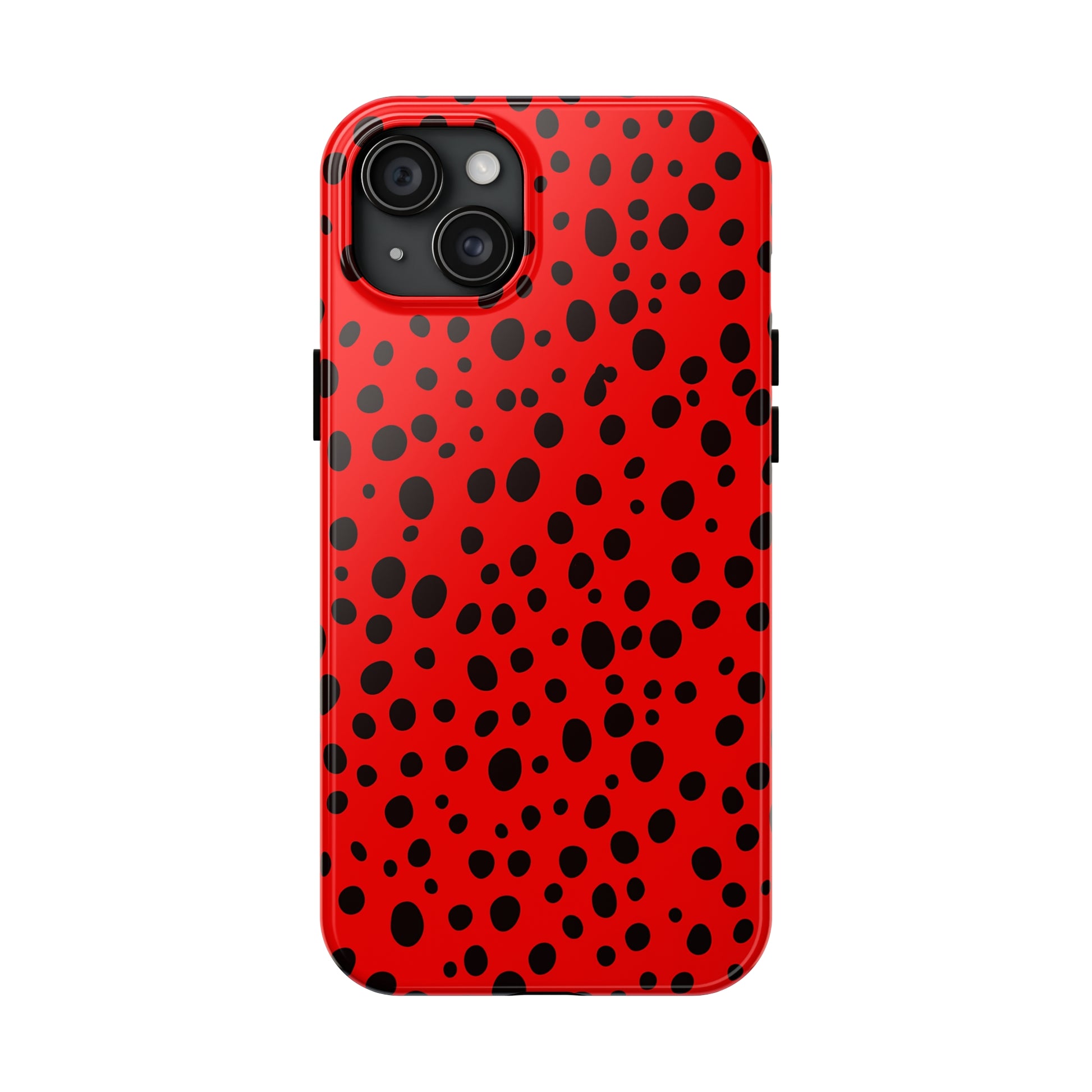 Dotted Delight - Red (iPhone Case 11-15)Elevate your iPhone's style with Rima's Red backdrop with varied black dots case. Sleek, durable protection for models 11-15. Free US shipping.RimaGallery