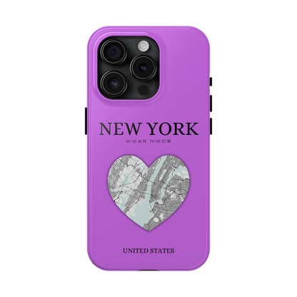Secure your iPhone 11-15 with RIMA's durable case: Polycarbonate shell, rubber lining for shock absorption, and supports wireless charging-York Heartbeat - Purple (iPhone Case 11-15)