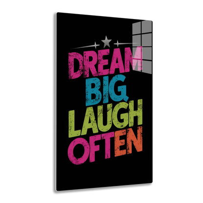 Dream big, laugh often text in colorful grunge style with stars on black background
