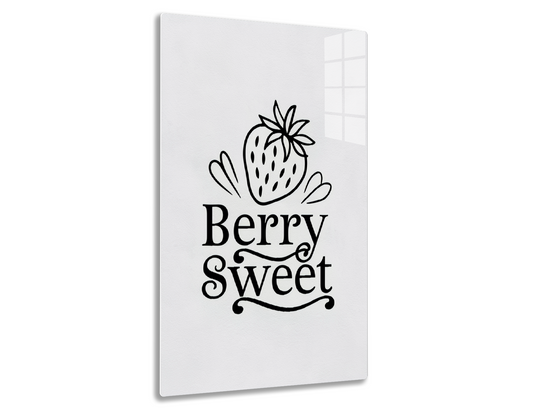 Berry sweet illustration with a stylized strawberry and calligraphic text
