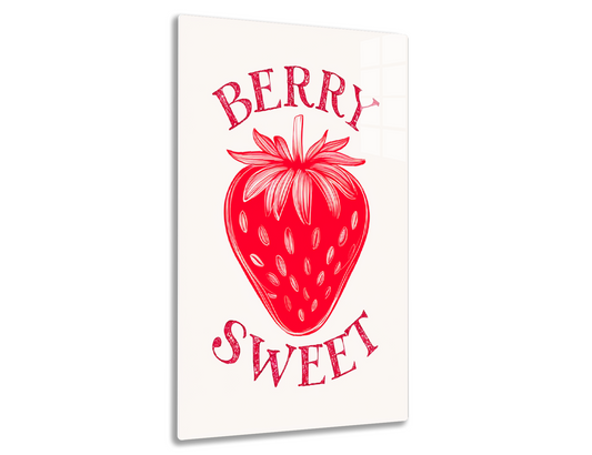 A red strawberry illustration with the words "Berry Sweet" written in a decorative font style, suitable as an image for a fruit product or dessert theme.
