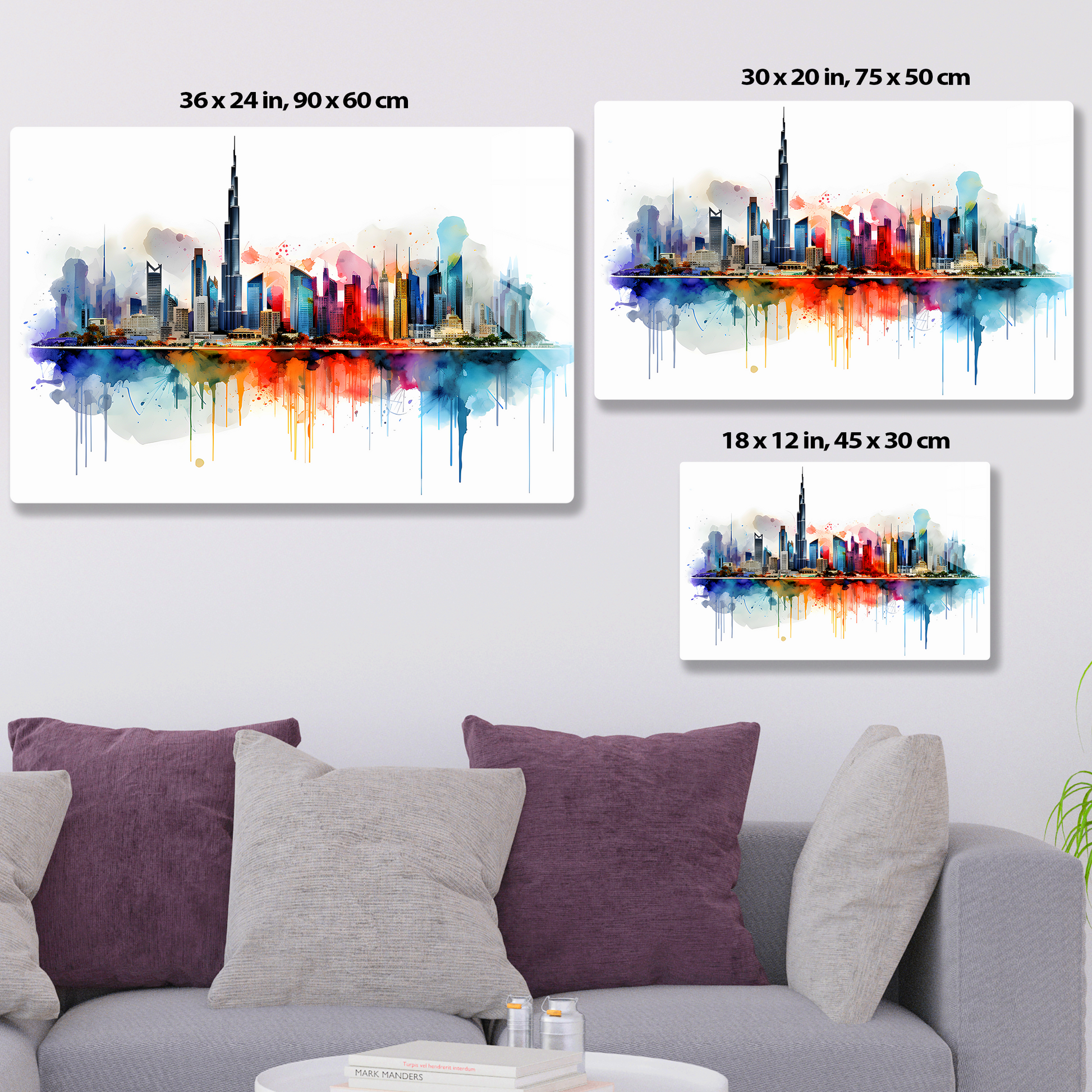 Watercolor Dubai Skyline (Acrylic)Make a statement with Watercolor Dubai Skyline acrylic prints. The 1⁄4" acrylic panel exudes the illusion of a smooth glass surface for vibrant artwork. Pre-installeRimaGallery